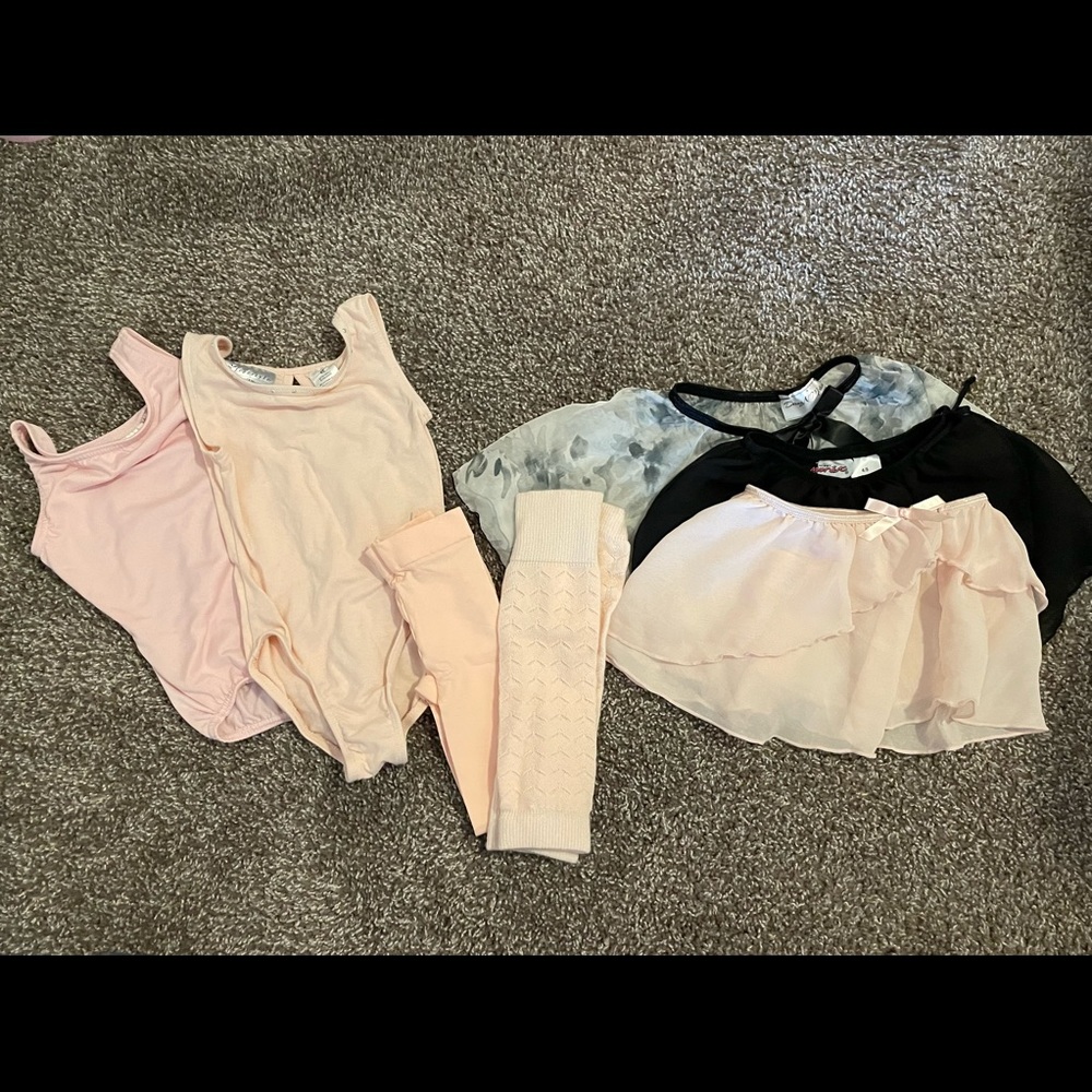Ballet Lot: Dance leotards, skirts, tights, leg warmers, size 4-5